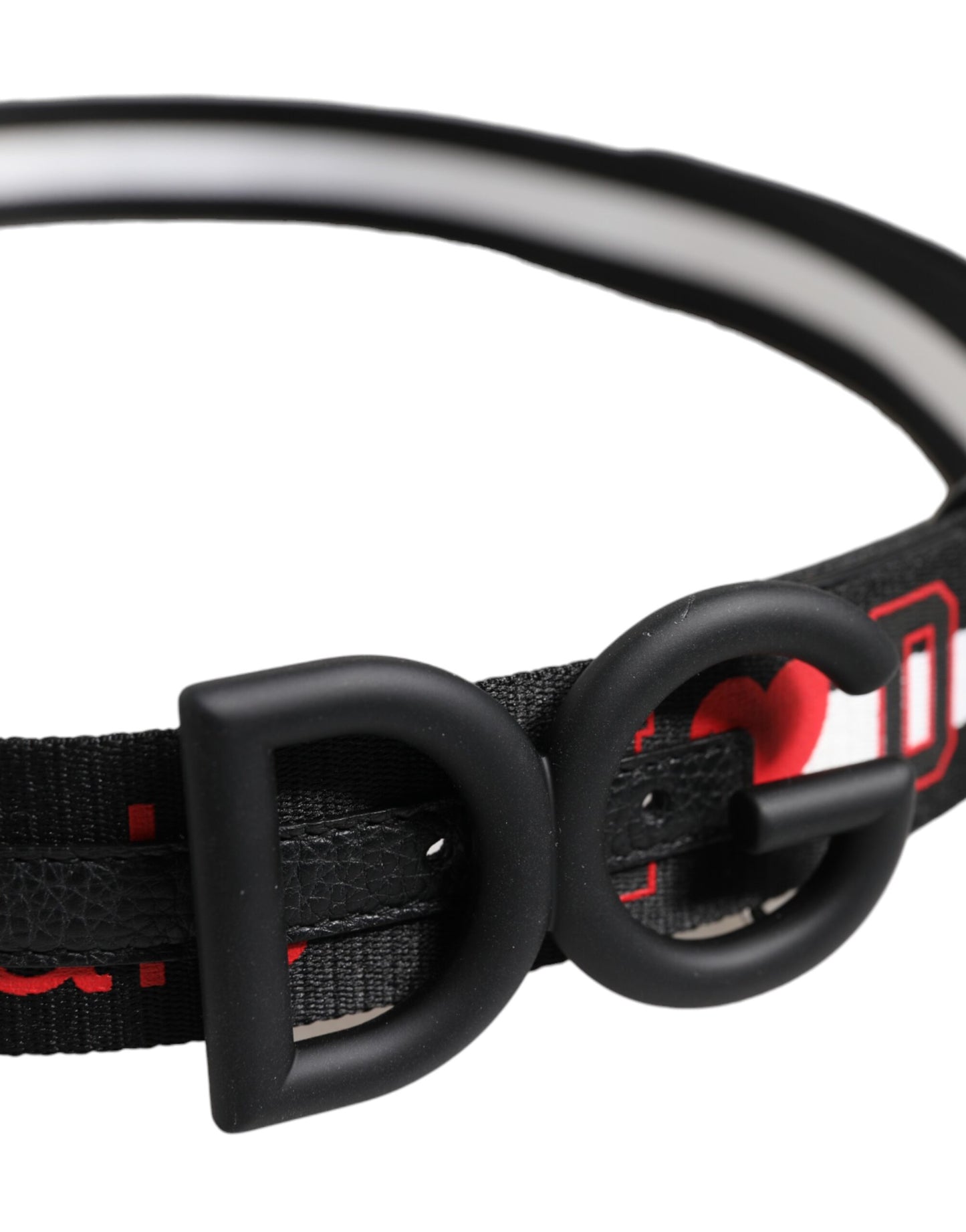 Ceinture à boucle DG en polyester noir avec logo imprimé