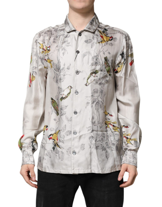 Camisa de botones con estampado de seda multicolor