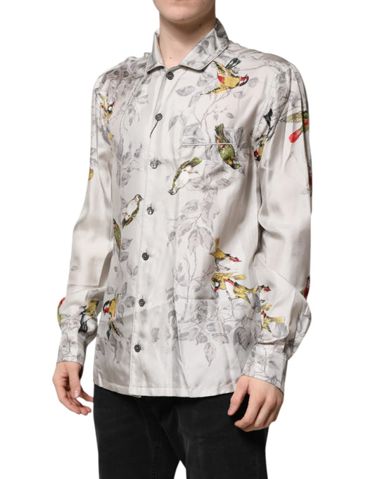 Camisa de botones con estampado de seda multicolor