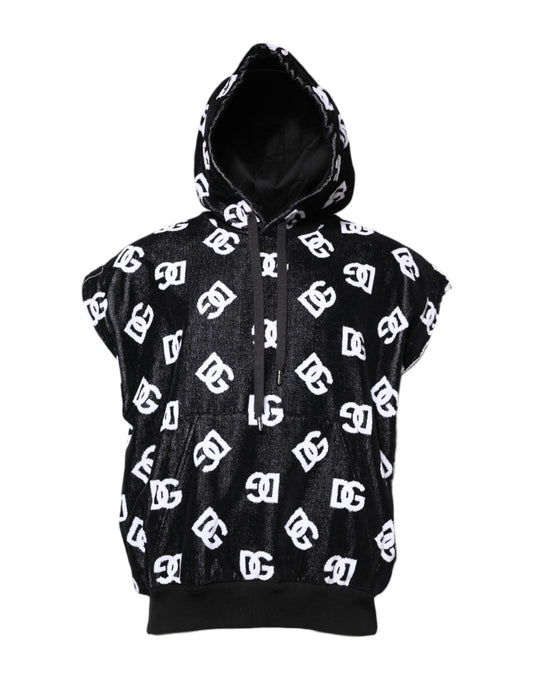 Pull sans manches à capuche en coton noir DG