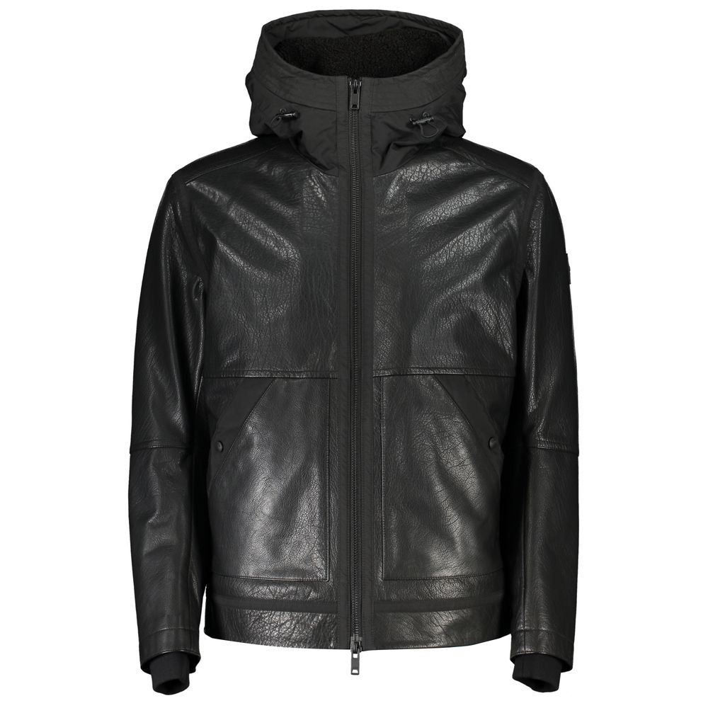 Veste en cuir noir pour homme