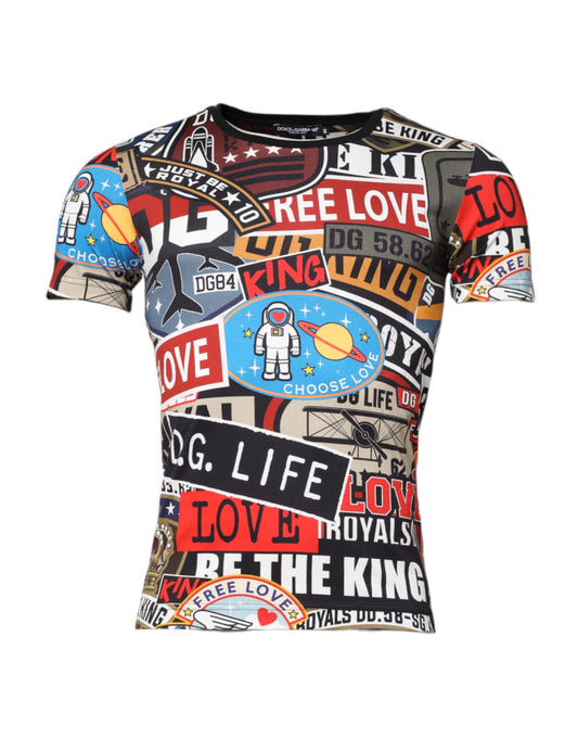 T-shirt ras du cou en coton patchwork multicolore