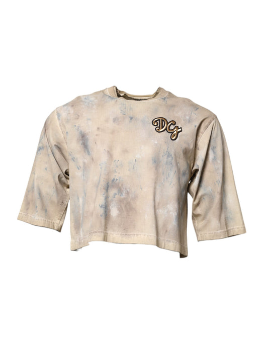 T-shirt court beige avec broderie tie-dye DG