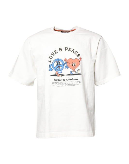 T-shirt blanc à col rond avec imprimé LOVE &amp; PEACE