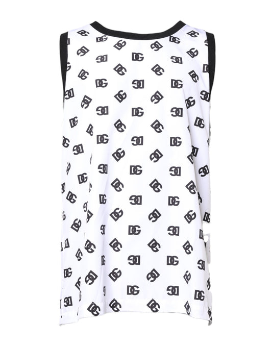 T-shirt sans manches en polyester blanc avec logo DG
