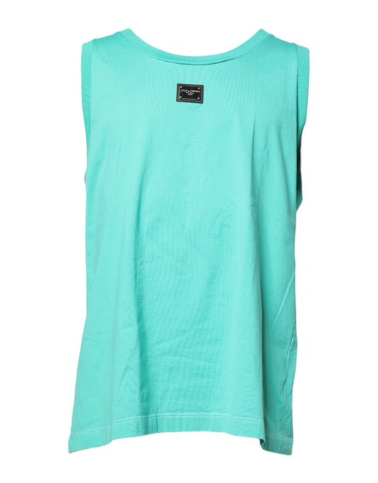 T-shirt vert sans manches à col rond et logo