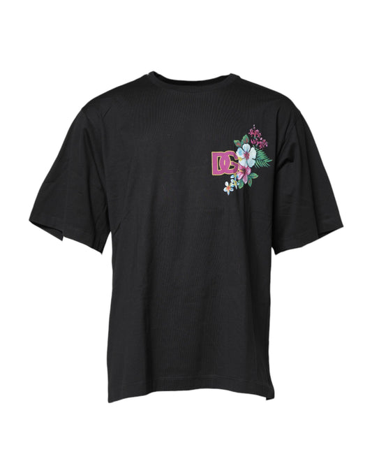 T-shirt ras du cou noir à imprimé floral DG