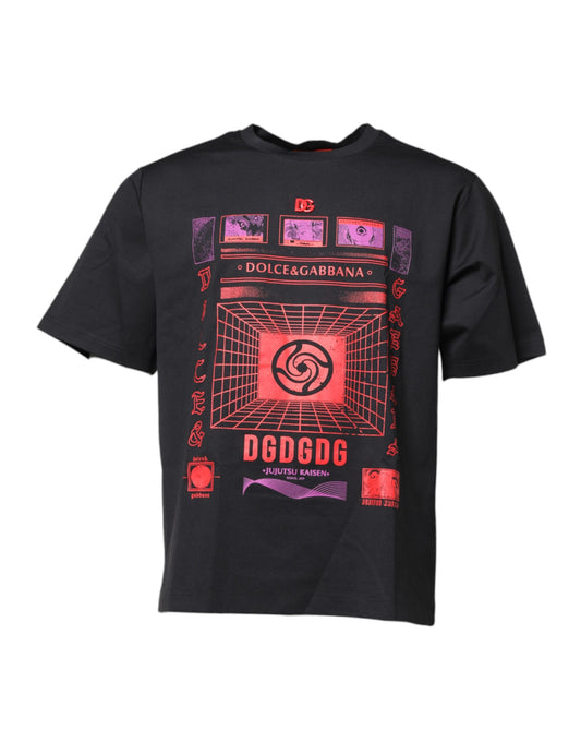 T-shirt col rond en coton noir à imprimé graphique