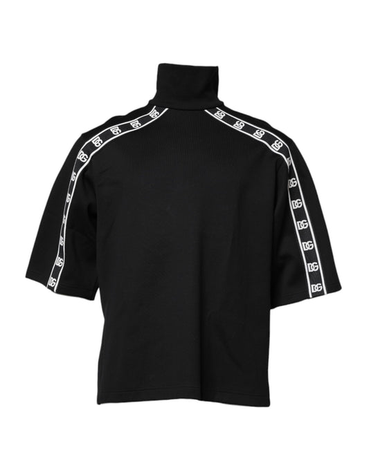 T-shirt col roulé en coton noir imprimé DG