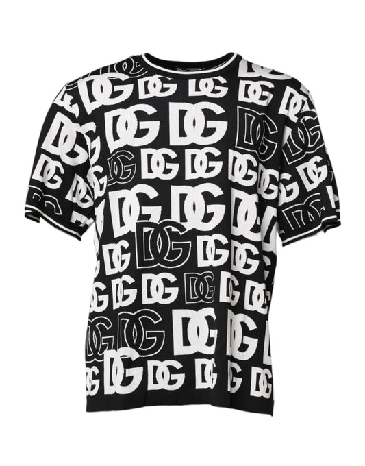 T-shirt en tricot de soie noir et blanc imprimé DG