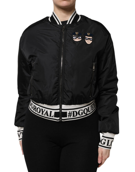 Chaqueta bomber de nailon negro con cremallera completa #DGFamily