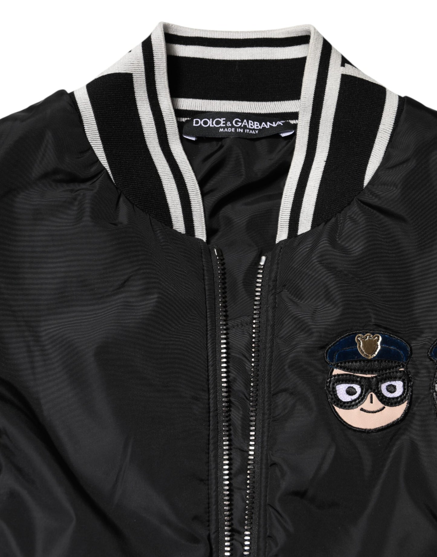 Chaqueta bomber de nailon negro con cremallera completa #DGFamily