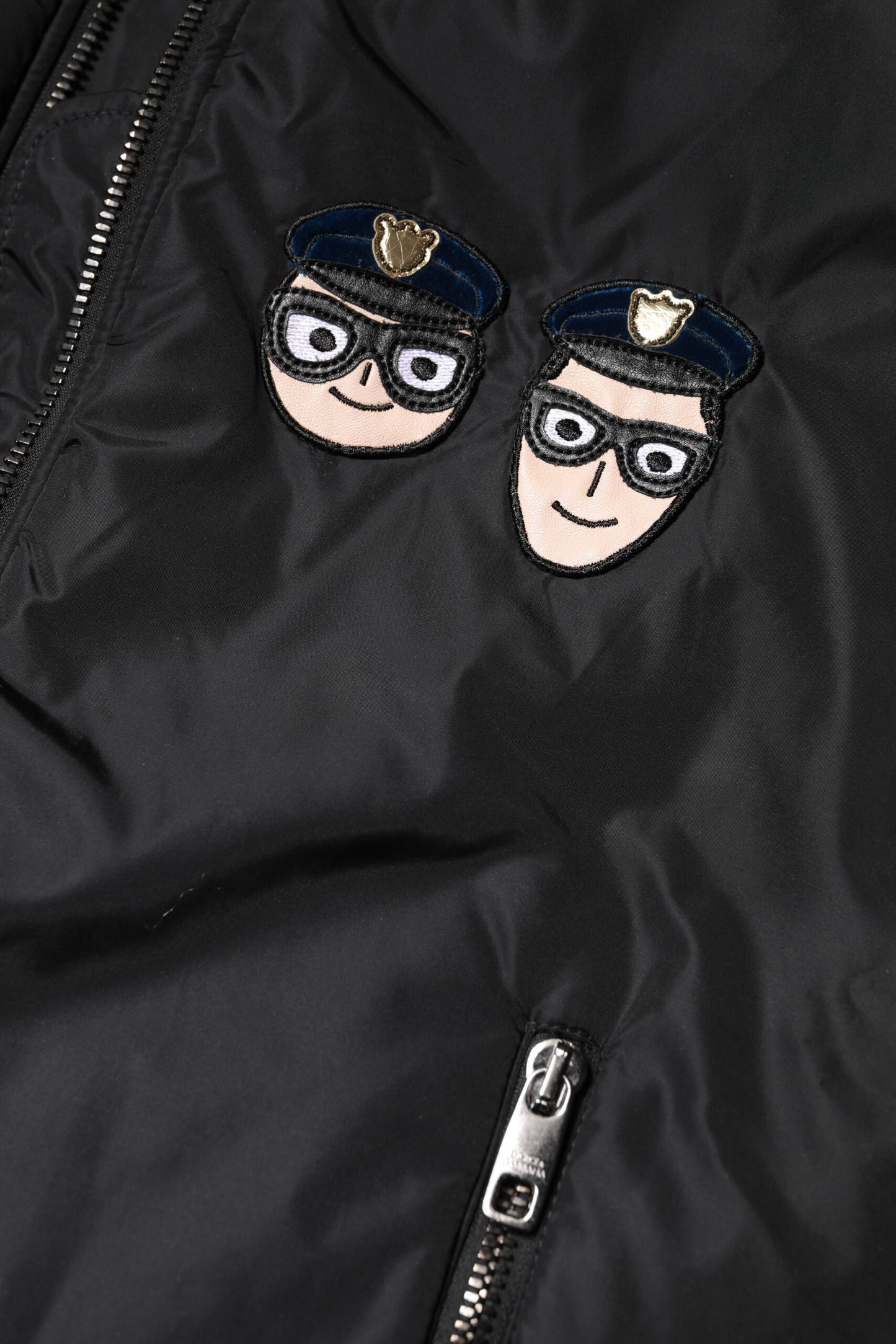 Chaqueta bomber de nailon negro con cremallera completa #DGFamily