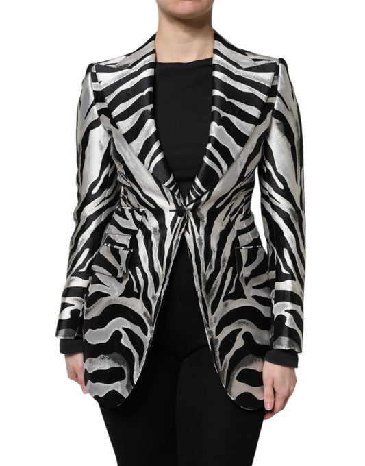 Chaqueta blazer de poliéster blanco y negro para mujer