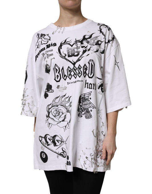 Camiseta blanca de algodón con estampado DG BLESSED
