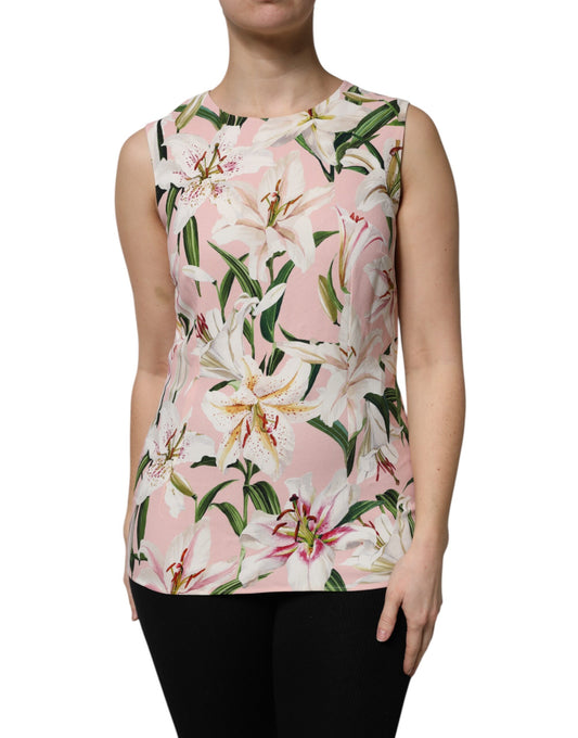 Camiseta sin mangas con cuello redondo y estampado floral multicolor