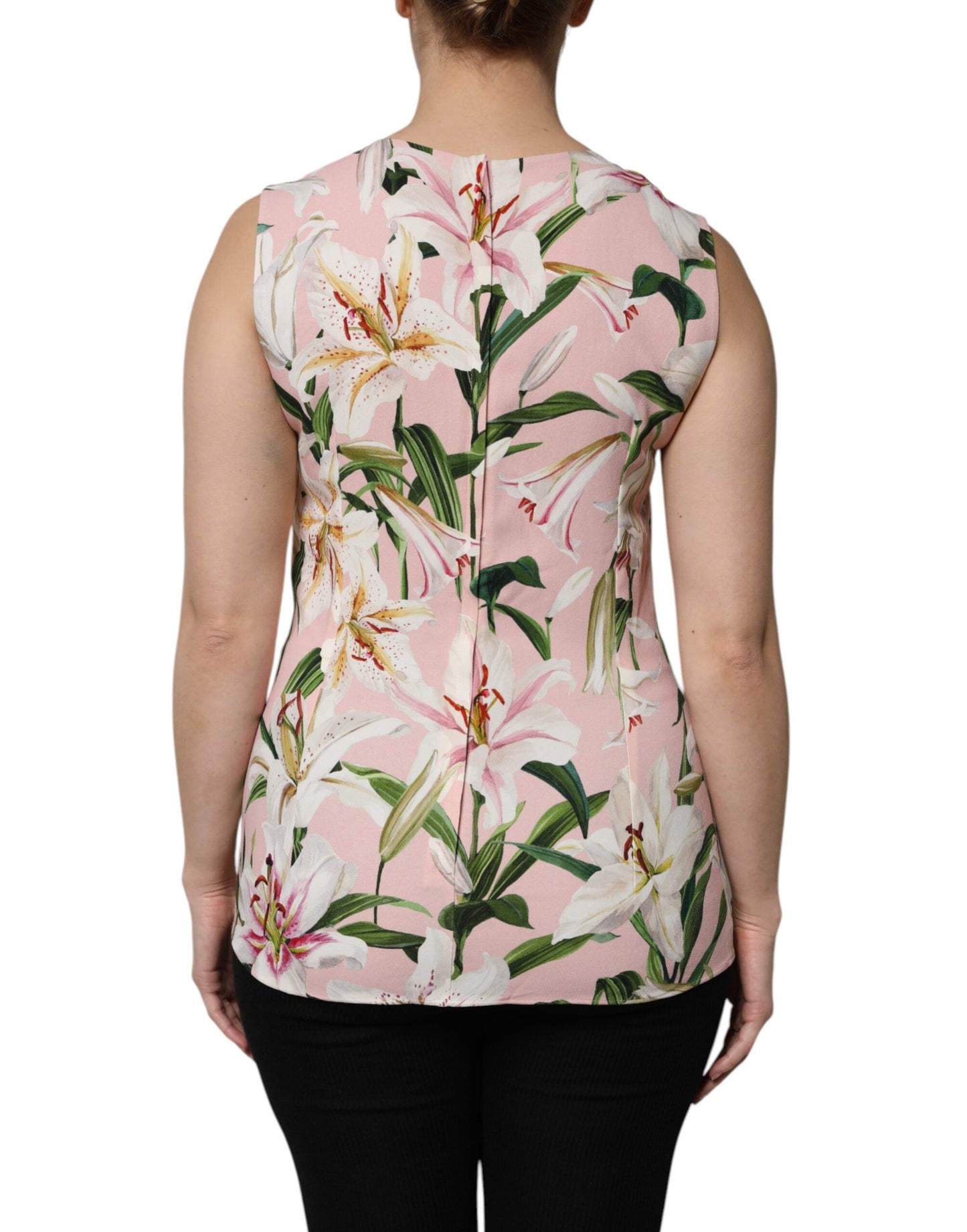 Camiseta sin mangas con cuello redondo y estampado floral multicolor