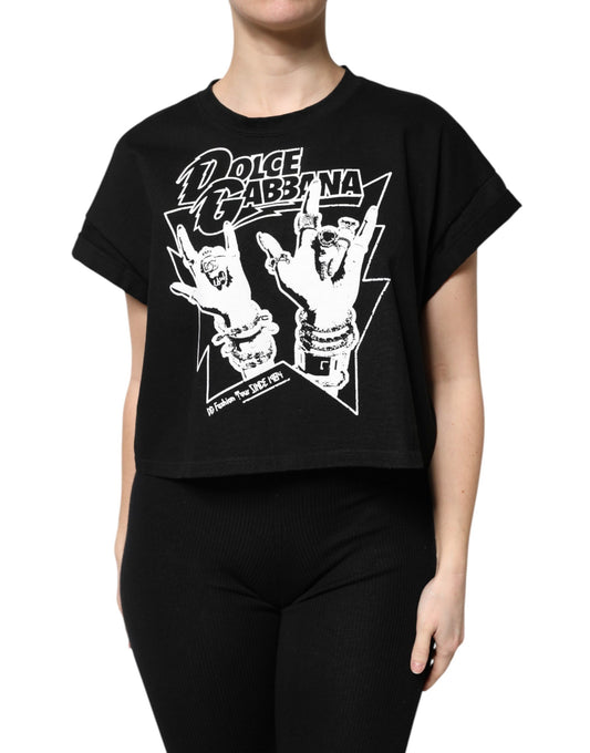 Camiseta de manga corta estampada de algodón negro