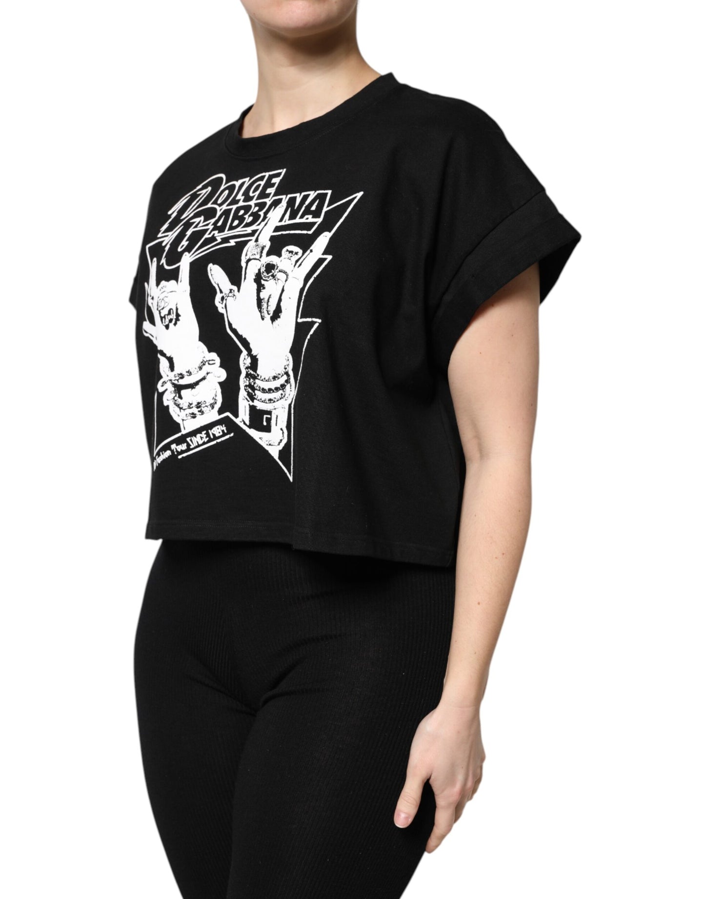 Camiseta de manga corta estampada de algodón negro