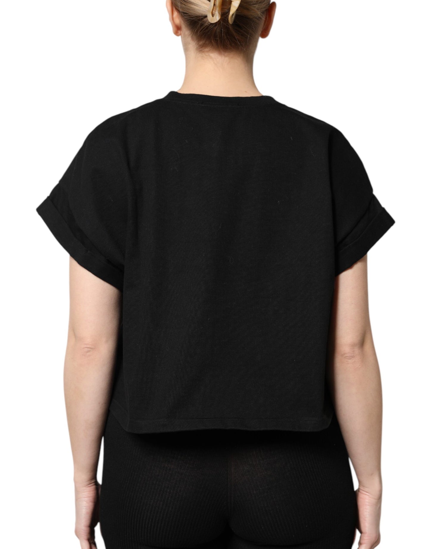 Camiseta de manga corta estampada de algodón negro