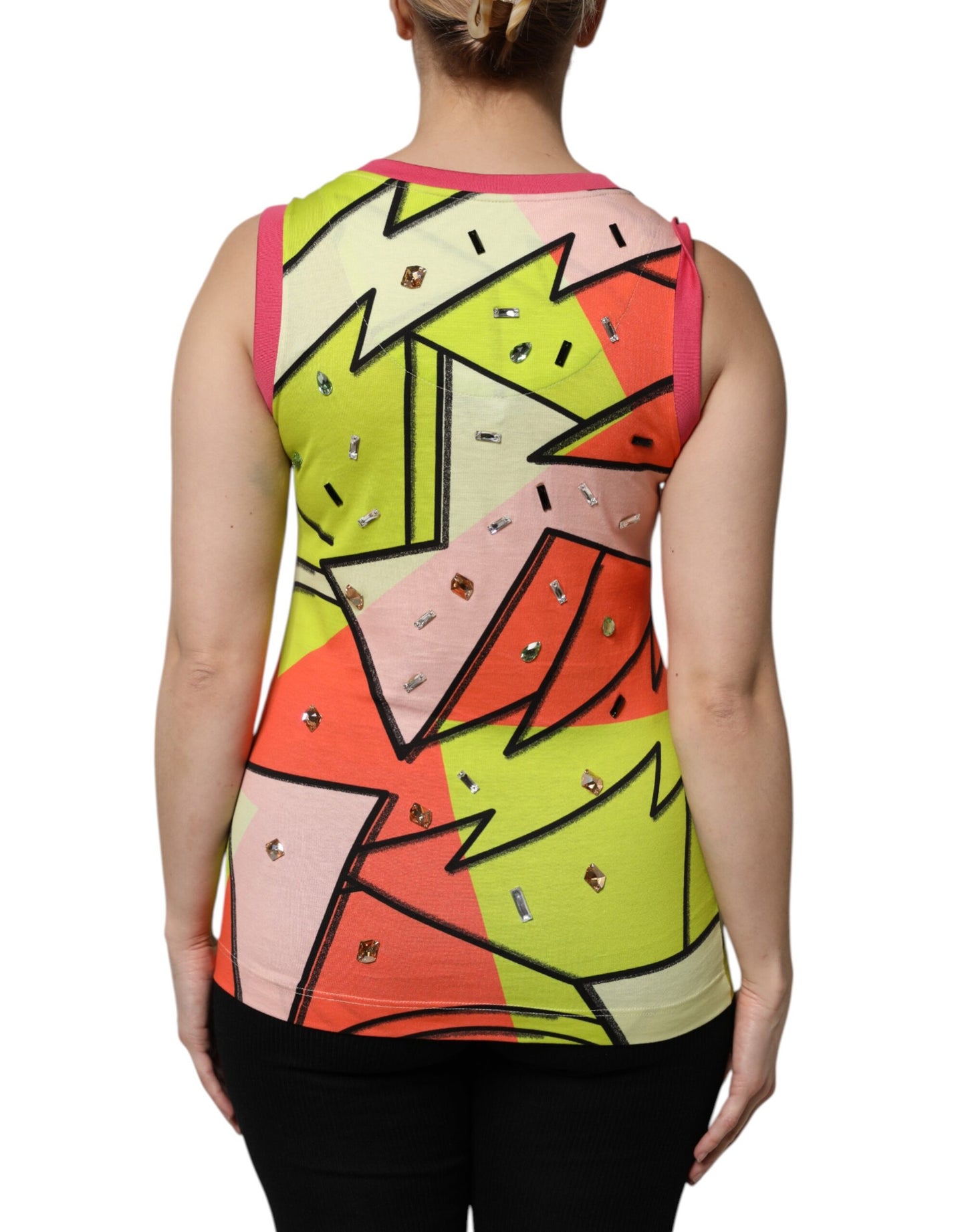 Top con adornos de cristales estampados multicolores
