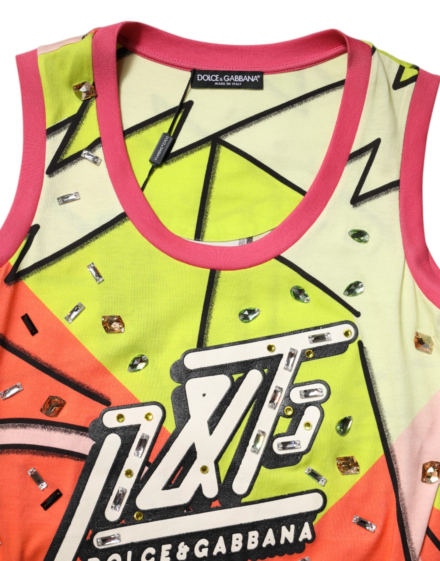 Top con adornos de cristales estampados multicolores