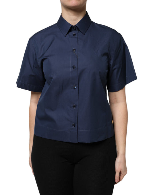 Blusa de algodón azul de manga corta con botones