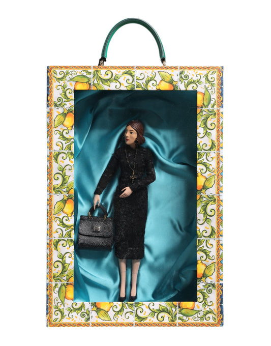 Robe noire MARIA Porcelaine Défilé de mode Cuir Sicily Dolls