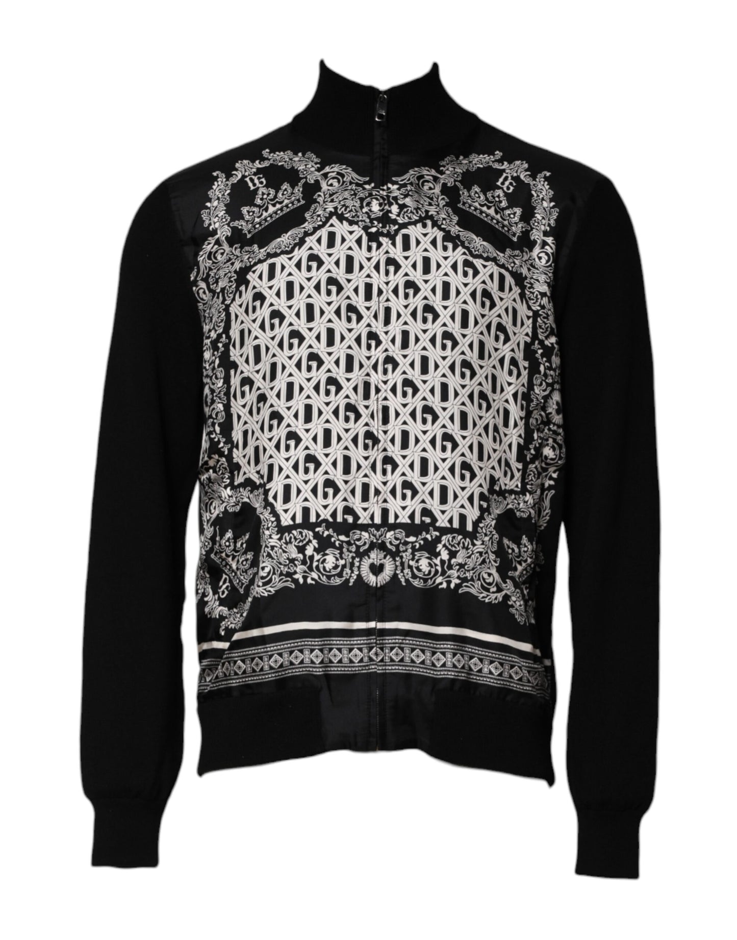 Pull zippé imprimé bandana noir et blanc