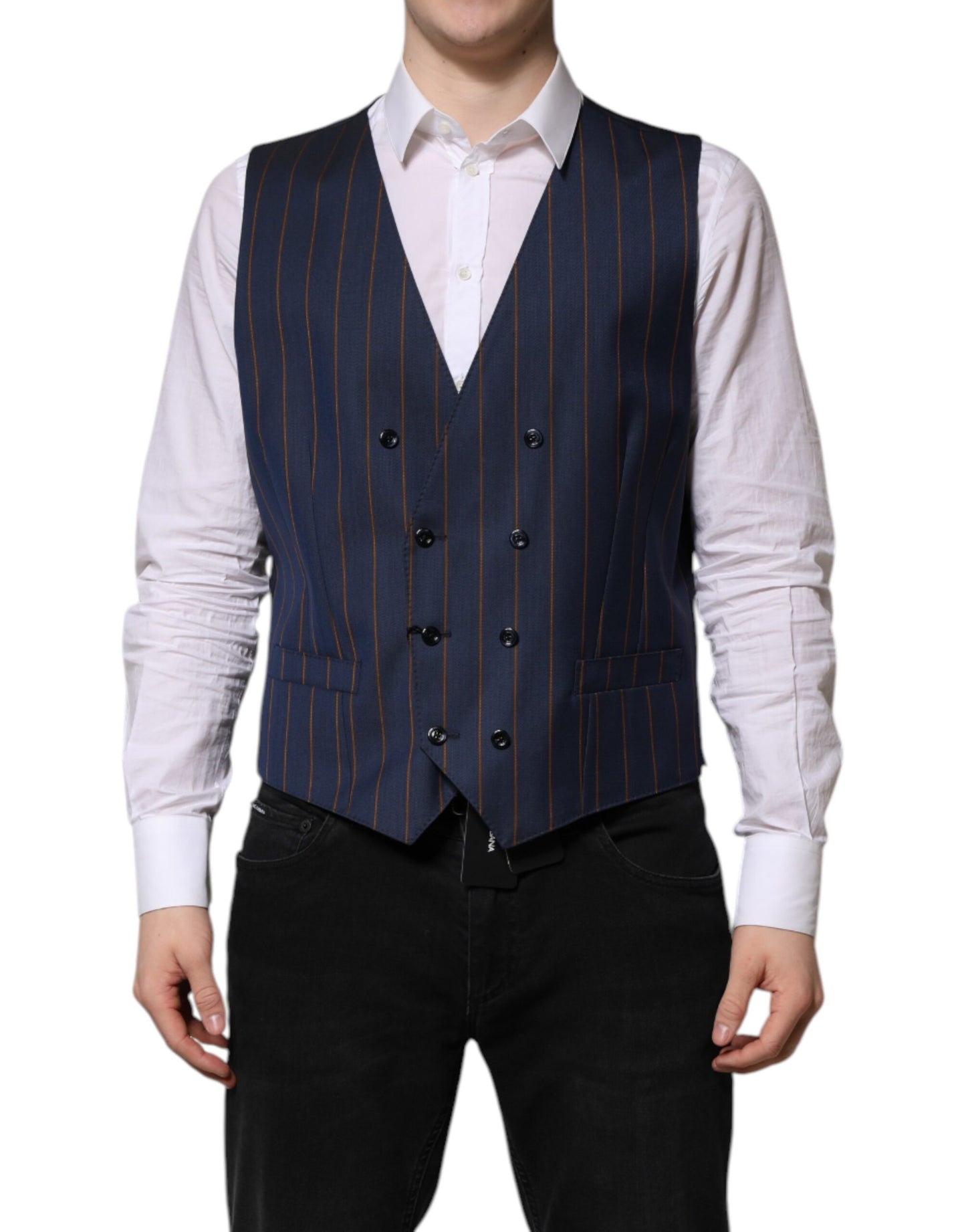 Chaleco formal de lana con rayas azules para hombre
