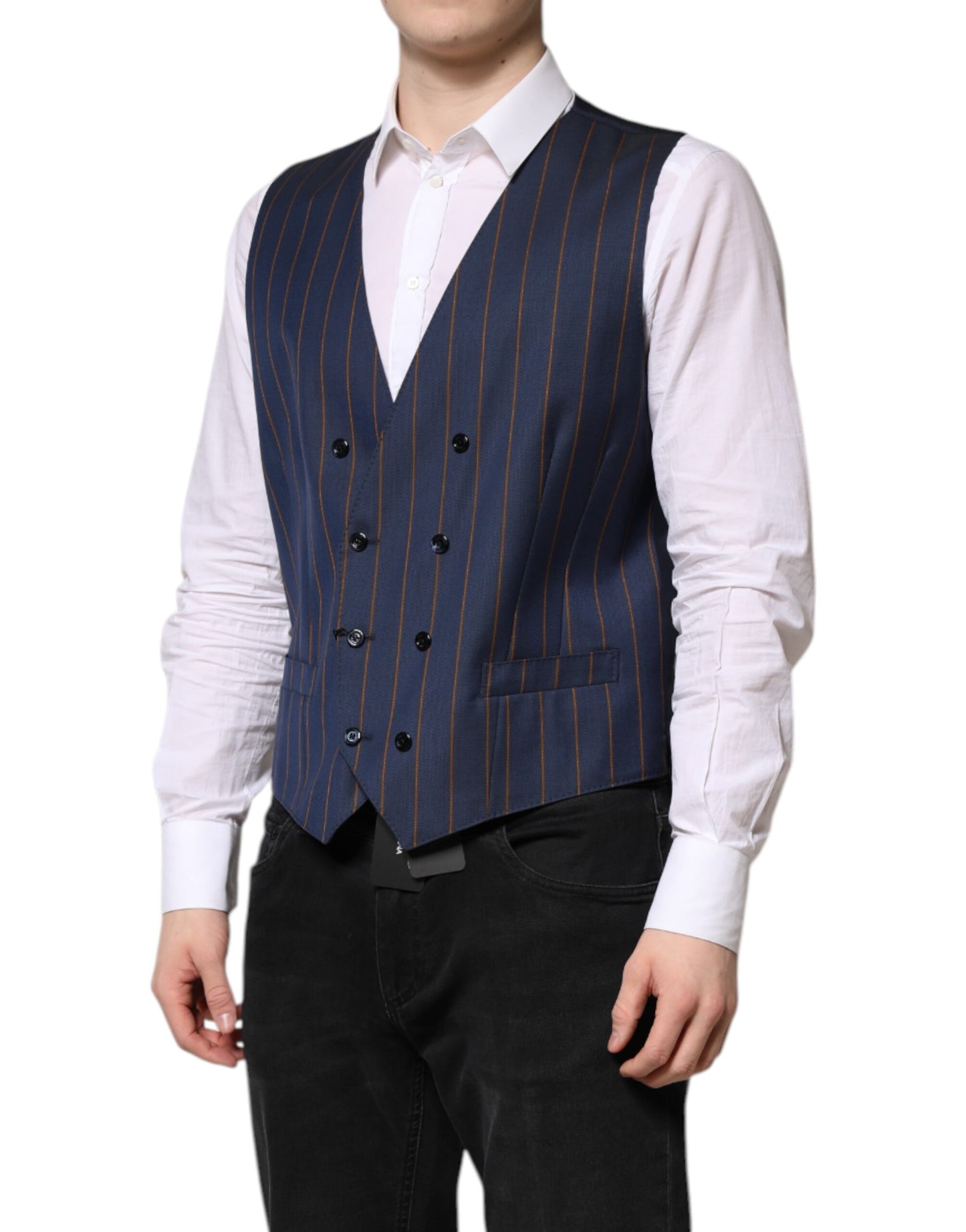 Chaleco formal de lana con rayas azules para hombre