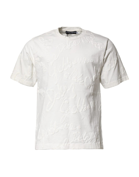T-shirt col rond en coton blanc avec logo en relief