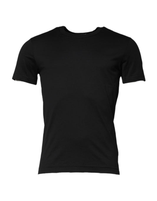 T-shirt noir en coton à manches courtes et col rond