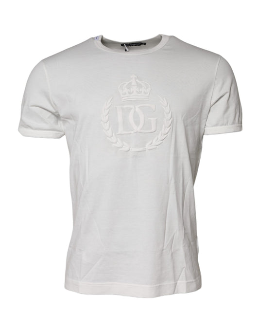 T-shirt en coton blanc avec couronne DG en relief