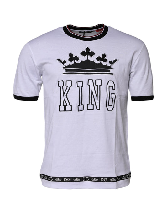 T-shirt en coton blanc avec broderie couronne du roi