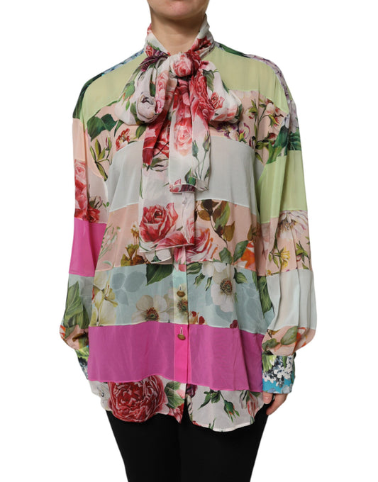 Top de manga larga con patchwork floral multicolor