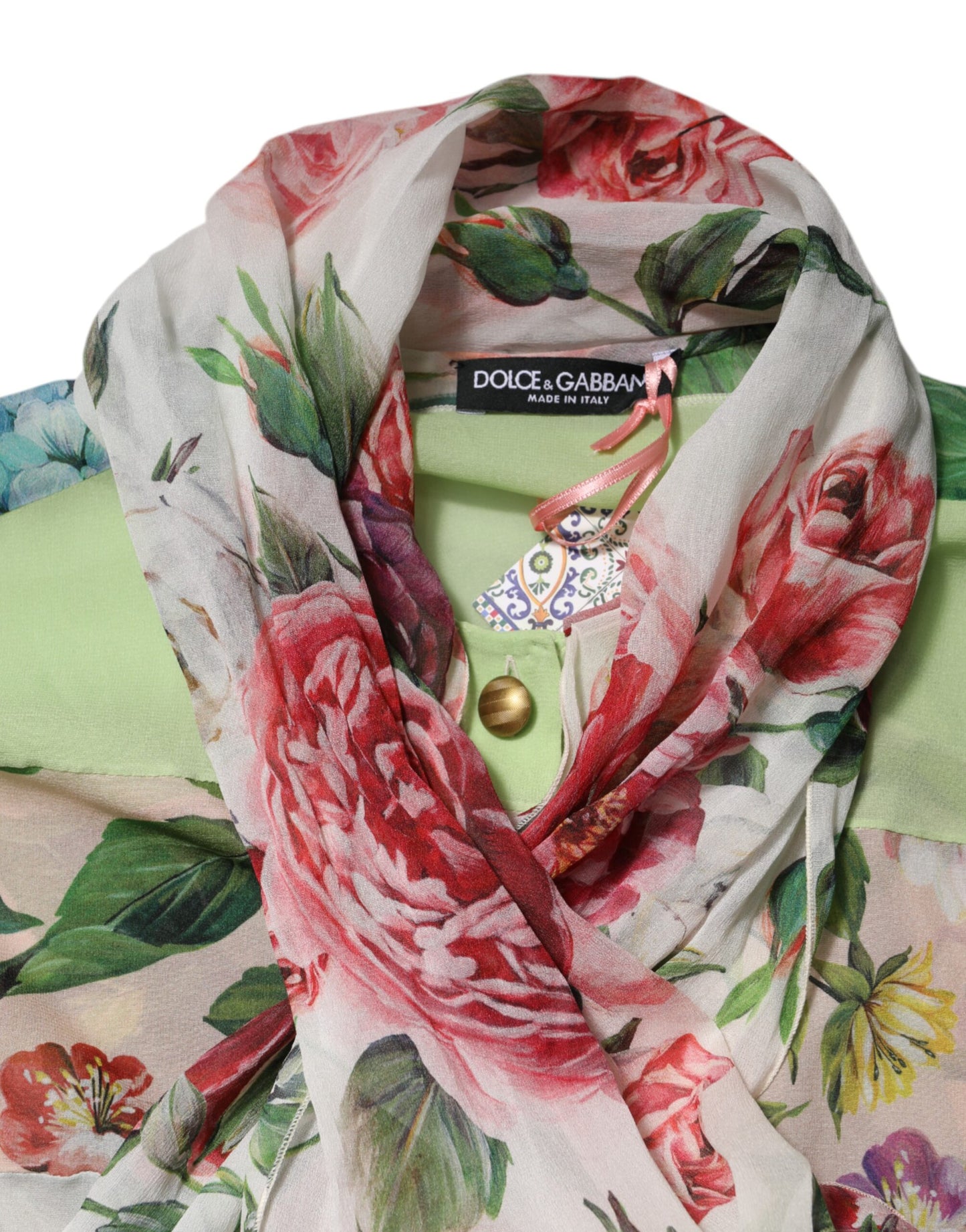 Top de manga larga con patchwork floral multicolor