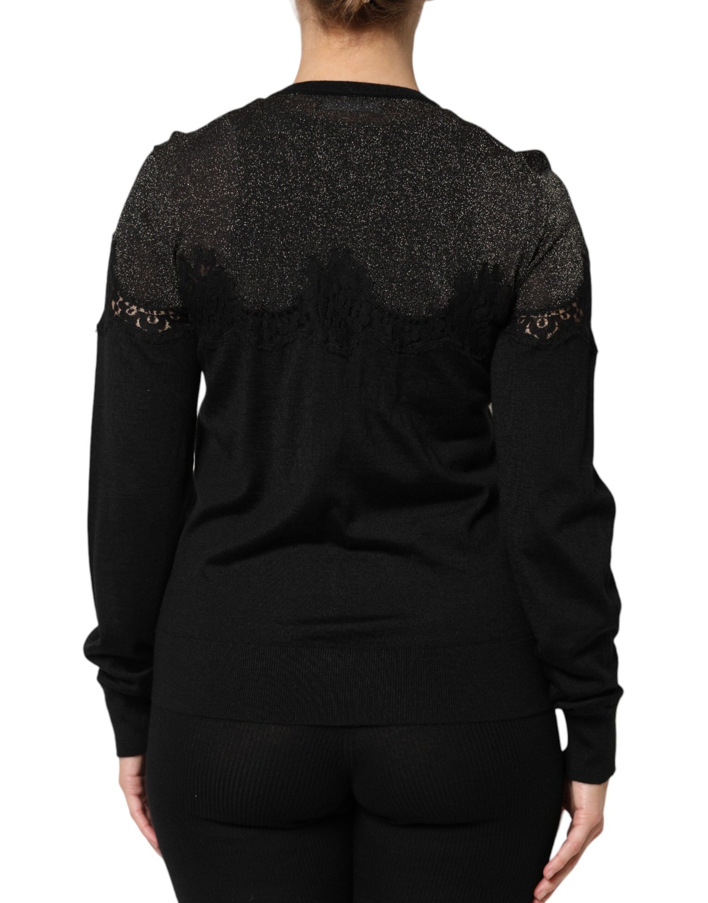 Pull cardigan boutonné en dentelle de viscose noire