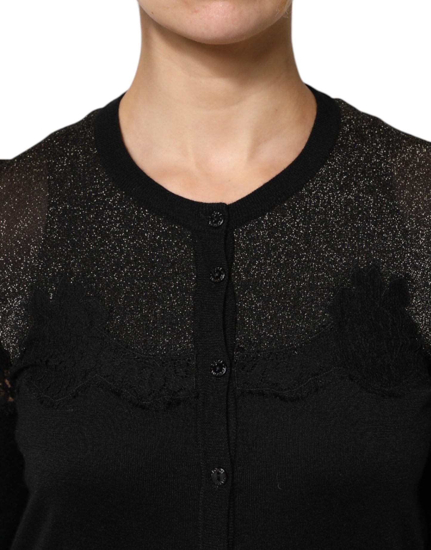 Pull cardigan boutonné en dentelle de viscose noire