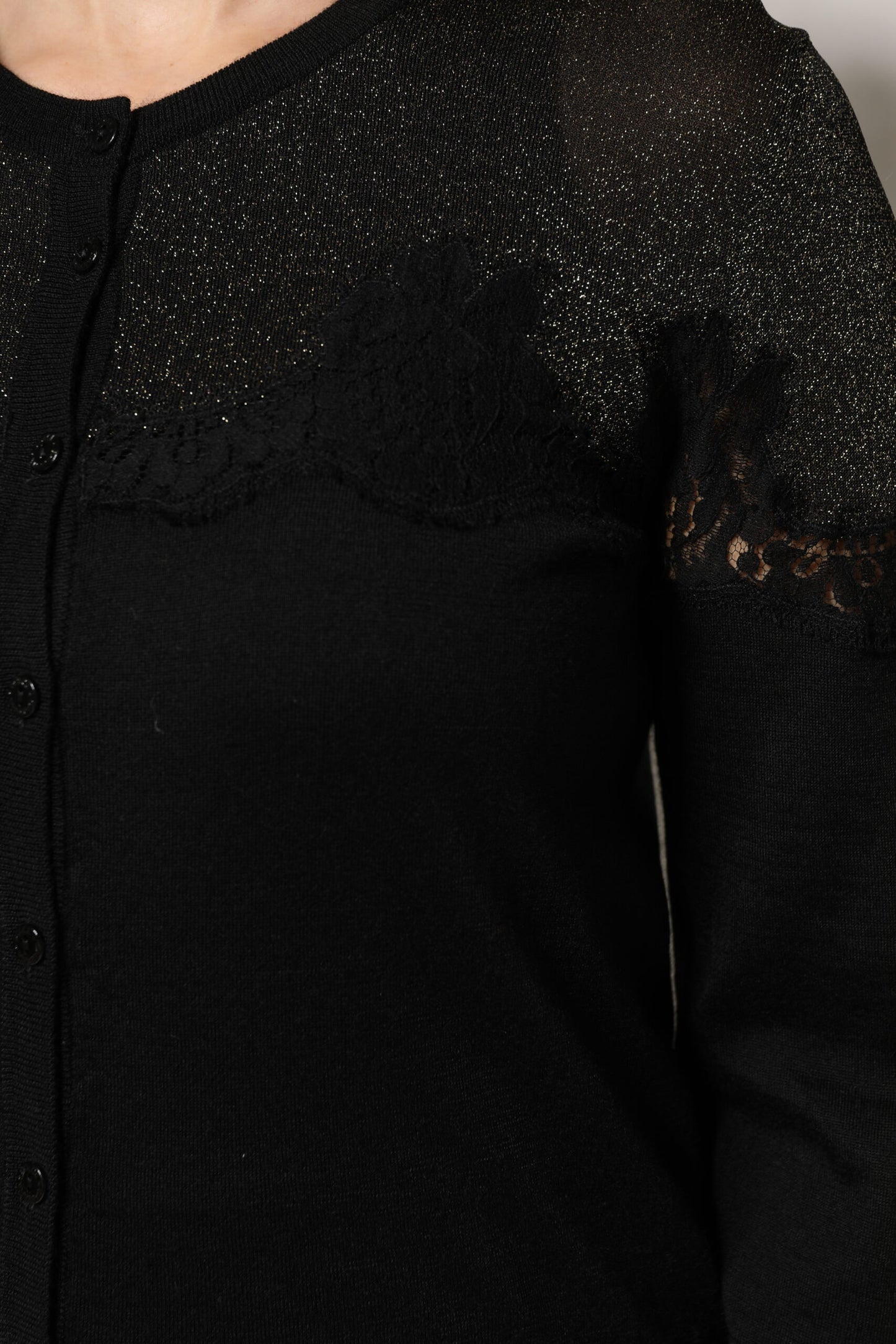 Pull cardigan boutonné en dentelle de viscose noire