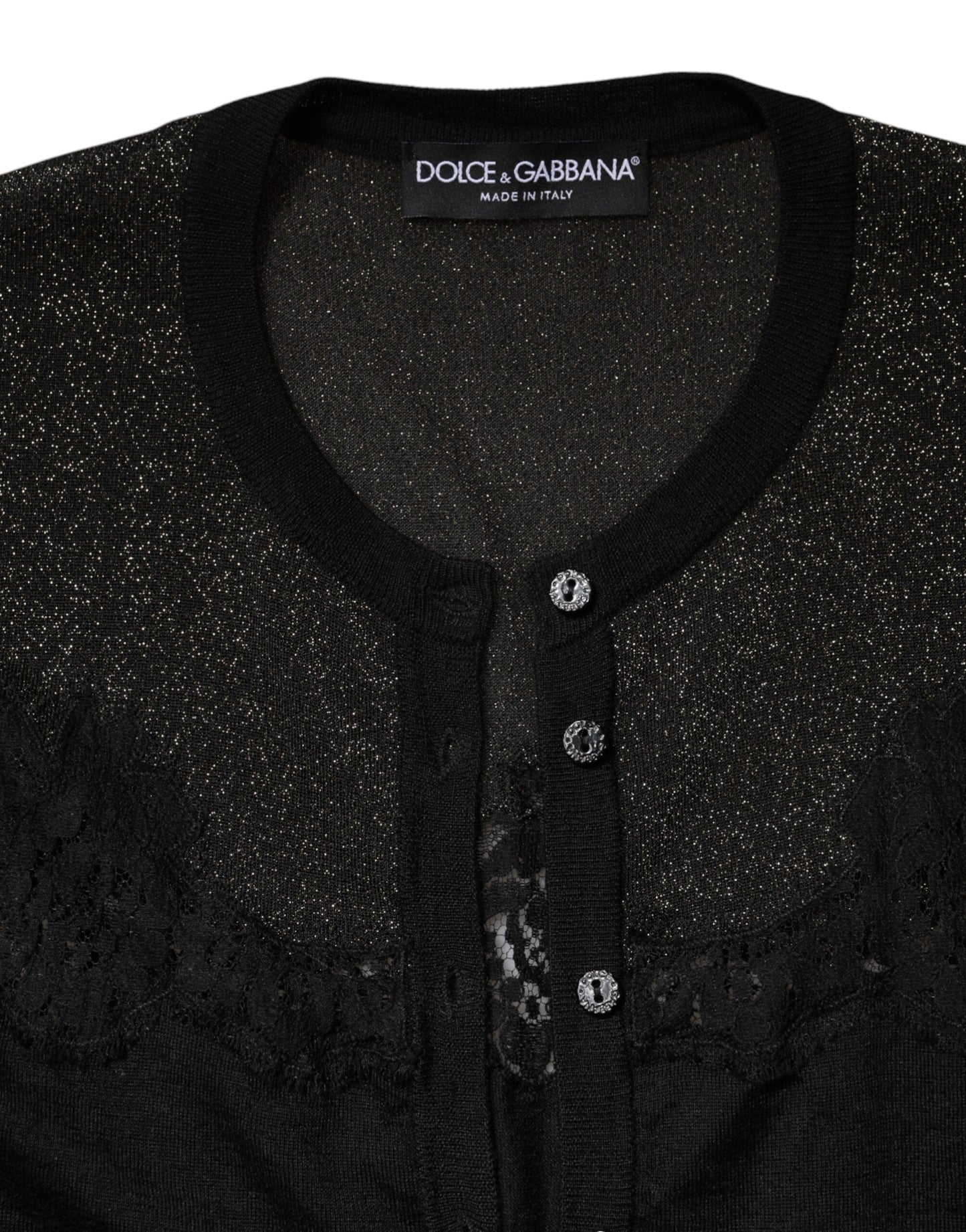 Pull cardigan boutonné en dentelle de viscose noire