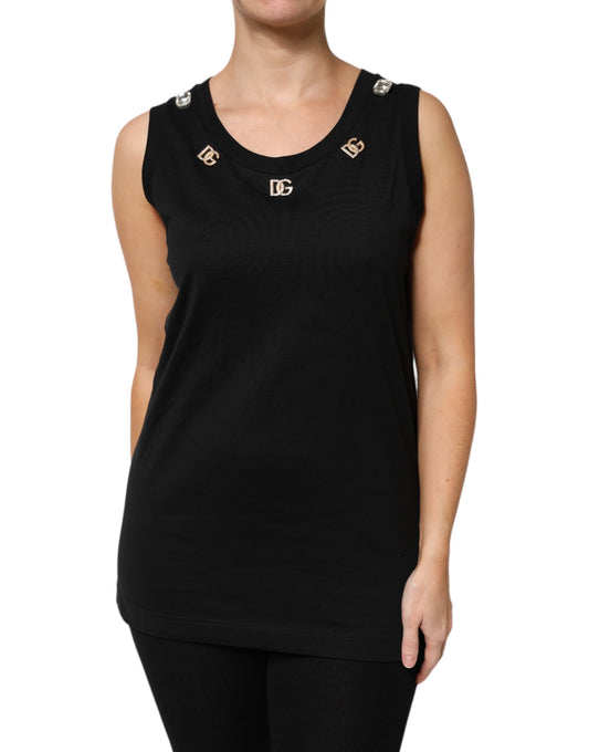 Camiseta sin mangas negra con adornos DG
