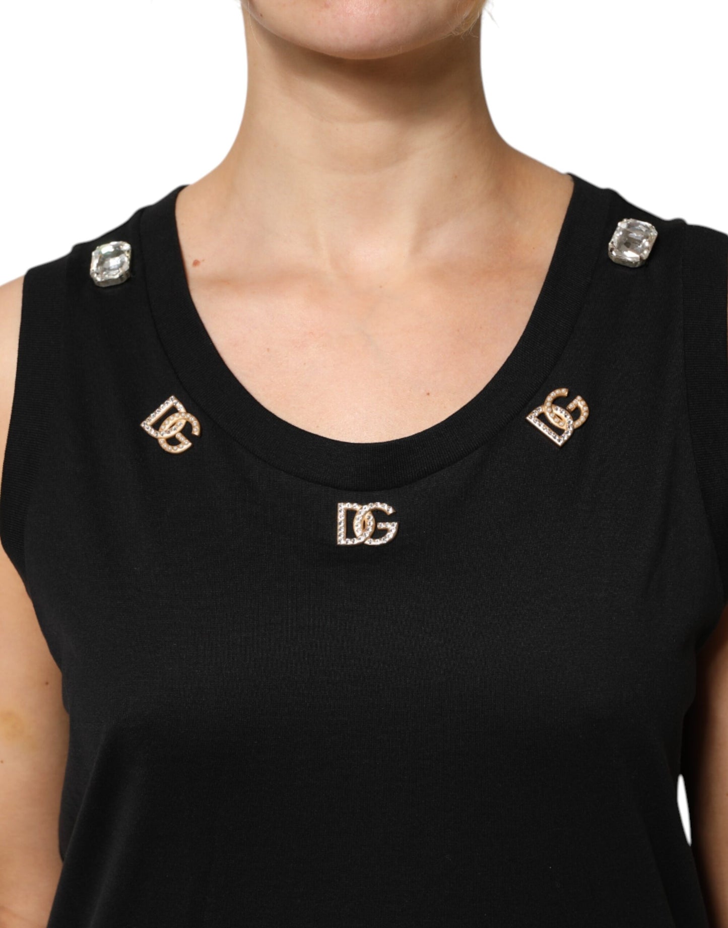 Camiseta sin mangas negra con adornos DG