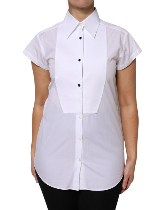 Polo de algodón blanco de manga corta con cuello