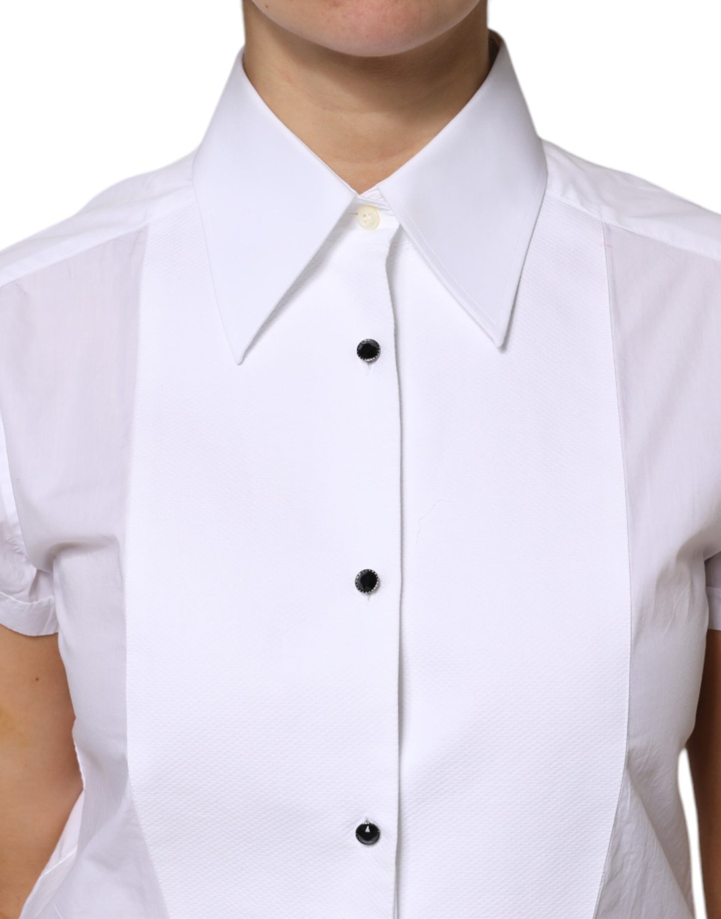 Polo de algodón blanco de manga corta con cuello