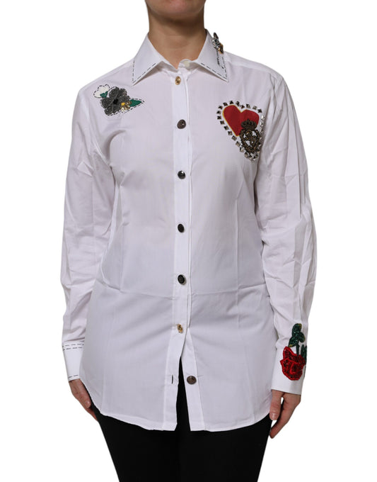 Camisa blanca de algodón con adornos florales