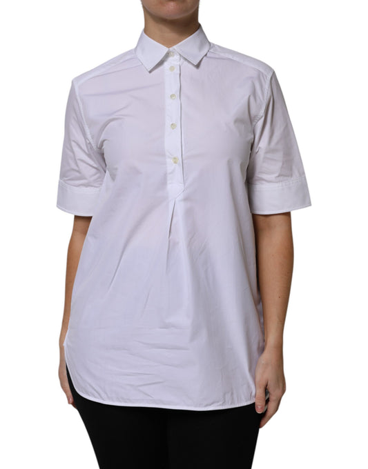 Polo de algodón blanco de manga corta con cuello