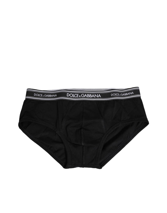 Ropa interior tipo slip de algodón elástico negro con estampado de logotipo