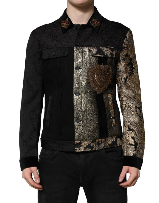 Chaqueta motera de jacquard floral en dorado y negro para hombre