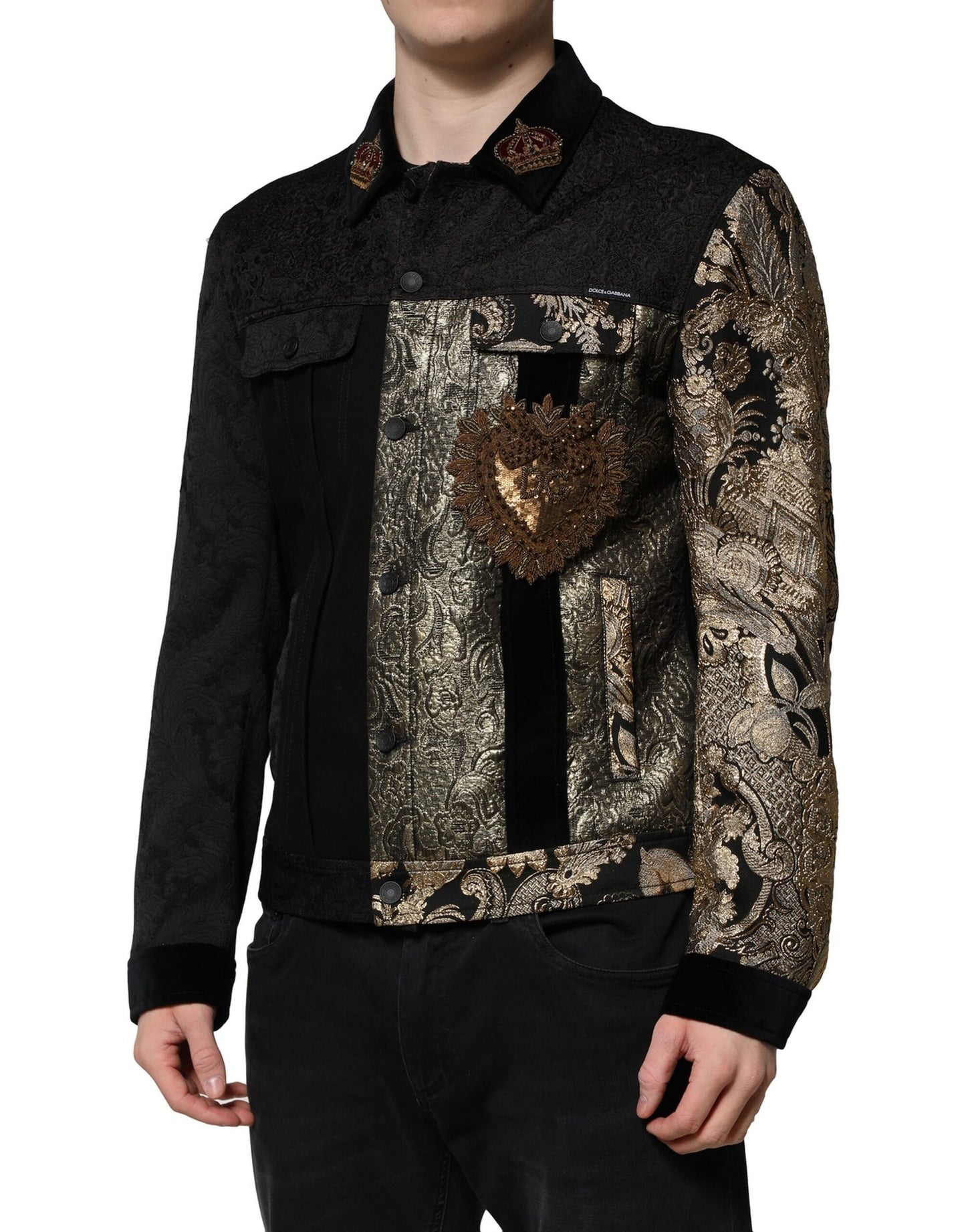 Chaqueta motera de jacquard floral en dorado y negro para hombre
